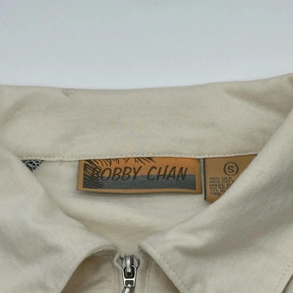 Bobby Chan Polo 70% Silk Blend Shirt Mens Small Green/beige/Blue size small - Picture 6 of 6